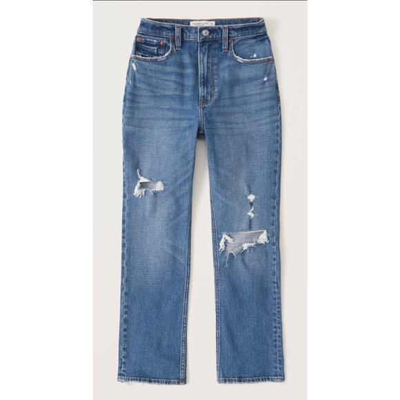 Abercrombie & Fitch Denim - ABERCROMBIE & FITCH Curve Love The Ankle Straight Ultra High Rise Destroyed Jean
